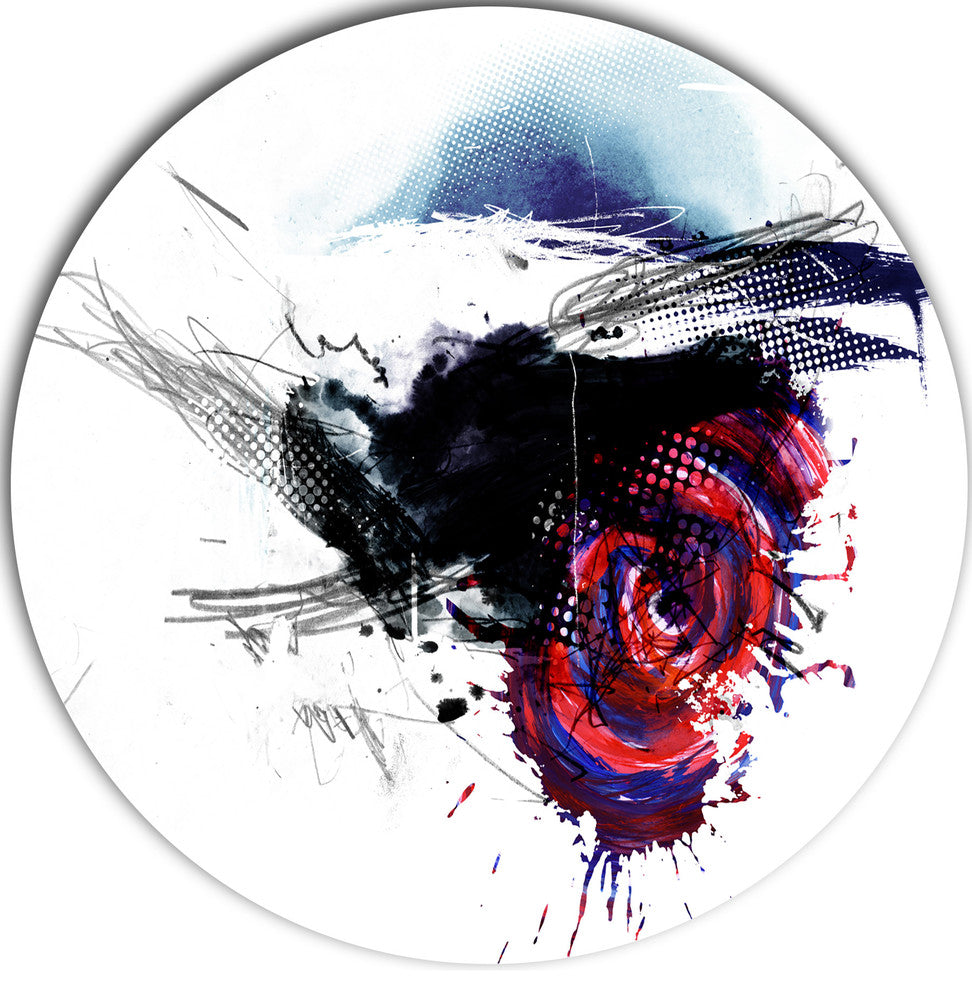 Dark Blue Abstract Splashes, Abstract Digital Art Round Wall Art, 23"