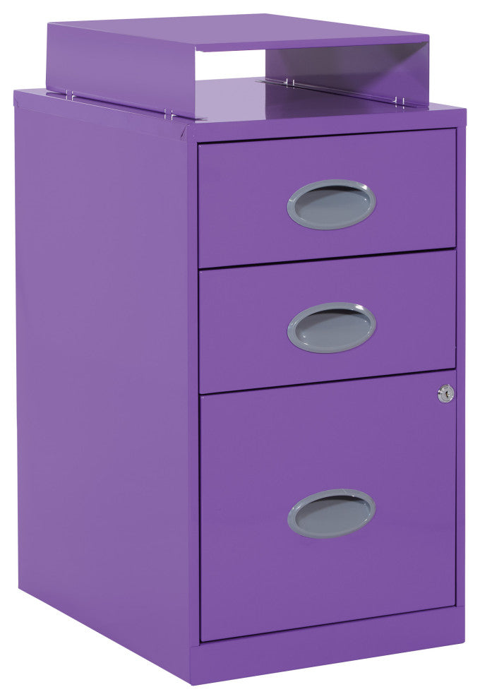 3 Drawer Locking Metal File Cabinet With Top Shelf, Purple