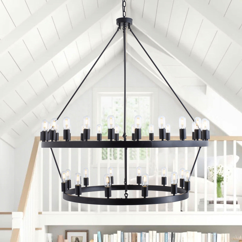 36-Light Pendant Light Modern Wagon Wheel Ceiling Light Chandelier, Black