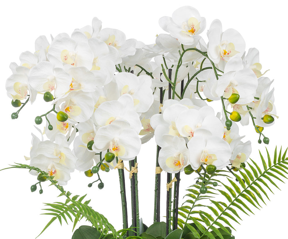 Faux Phalaenopsis Orchid Floral Arrangement, Ceramics Vase