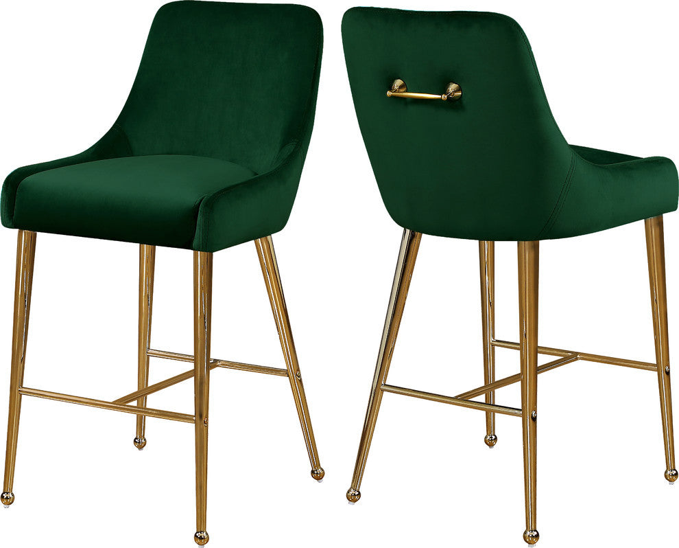 Owen Velvet Upholstered Stool (Set of 2), Green