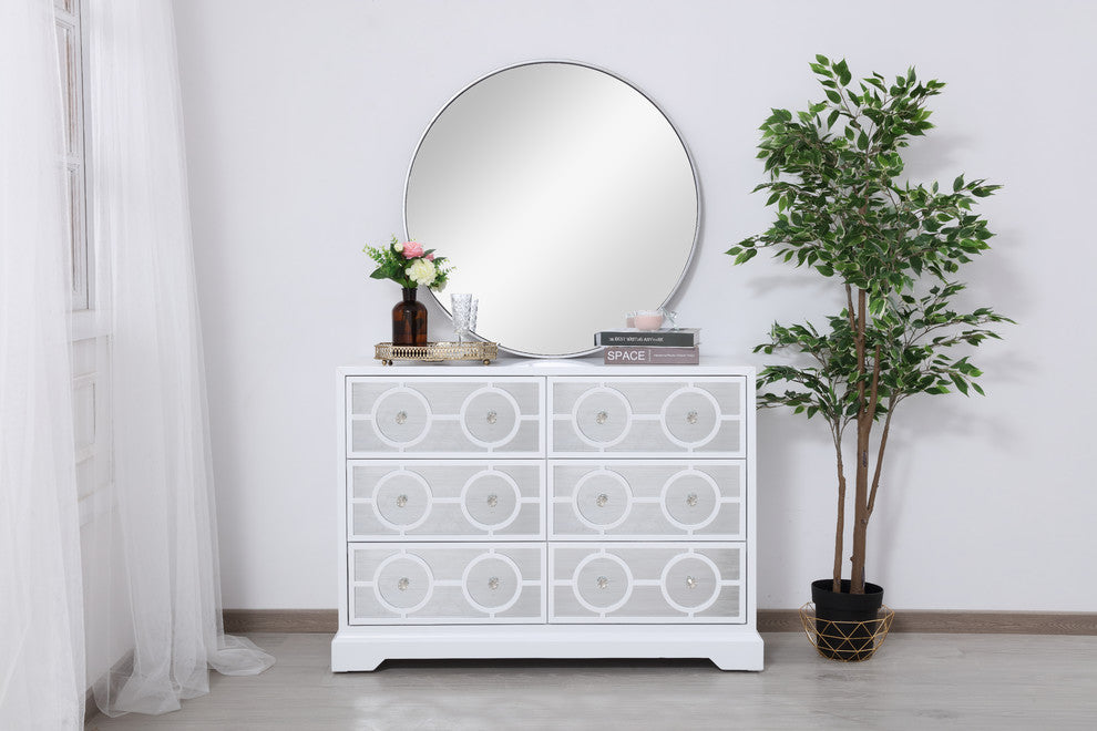 48" Mirrored 6 Drawer Cabinet, White