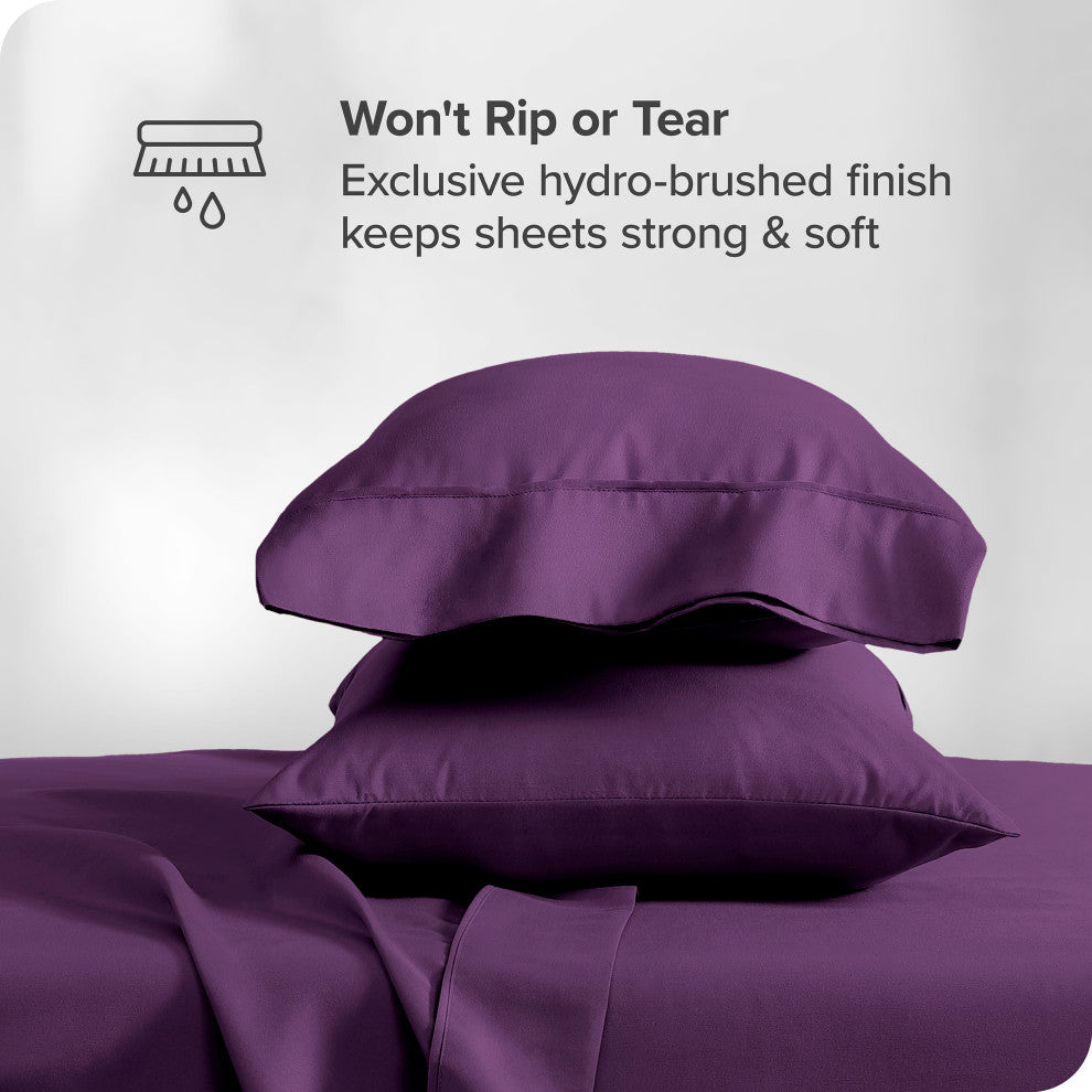 Bare Home 1800 Microfiber Sheet Set, Plum, Queen