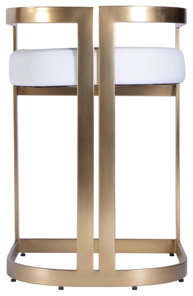 Clarence Faux Leather 23" Dining Stool, Polished Gold