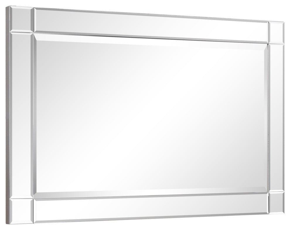 Squared Corner Beveled Rectangle Wall Mirror, Solid Wood Frame Mirror, 36" X 24"