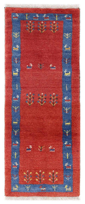 Red Color Fine Hand Knotted Gabbeh Runner 1'6"x3'11"