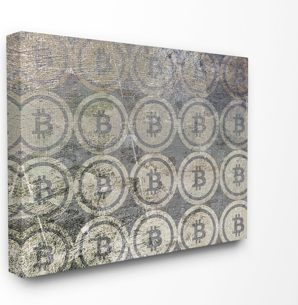 Bitcoin Pattern on Surface Stretched Canvas Wall Art, 24x30