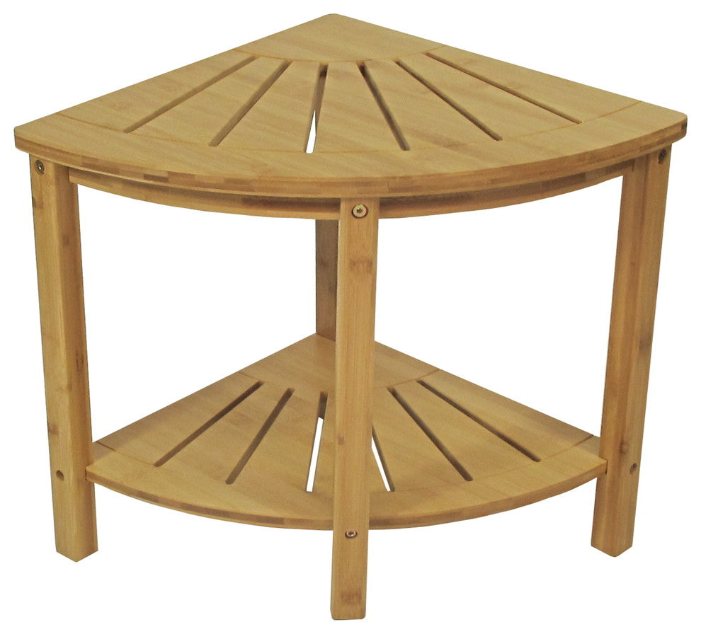 Bamboo Spa Style Corner Shower Seat With Shelf
