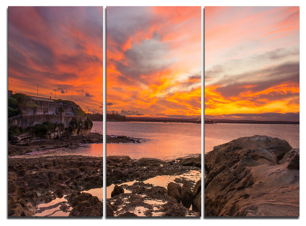 "Sunset Sky Panoramic Sydney View" Metal Wall Art, 3 Panels, 36"x28"