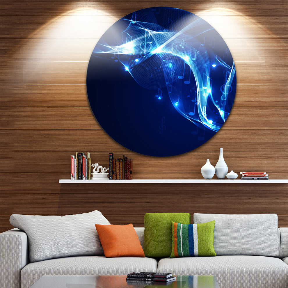 Blue Musical Background, Abstract Digital Art Disc Metal Artwork, 23"