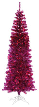 Pre-Lit Sparkling Fuchisa Pencil Artificial Christmas Tree, Pink Lights, Pink