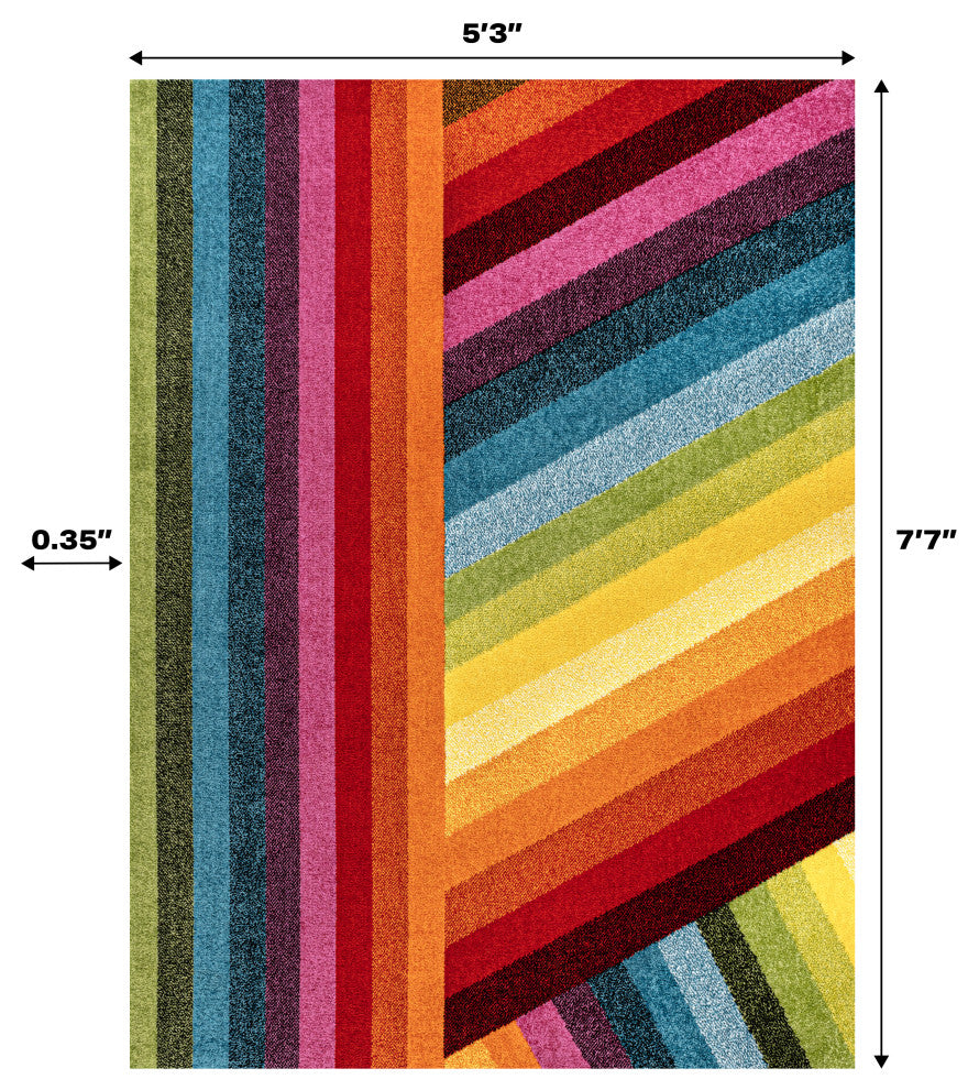 Retro Rainbow Contemporary Stripe Multi 4 ft. x 6 ft. Area Rug