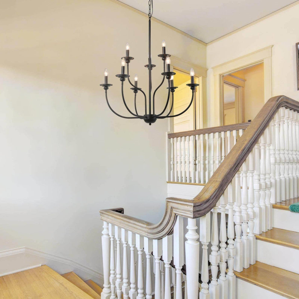 LALUZ 2-Tier Black Modern Farmhouse Candle-Style Chandeliers, 9-Light
