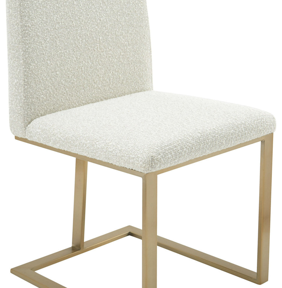 Frankie - Modern Off-White Fabric + Antique Brass Dining Chair