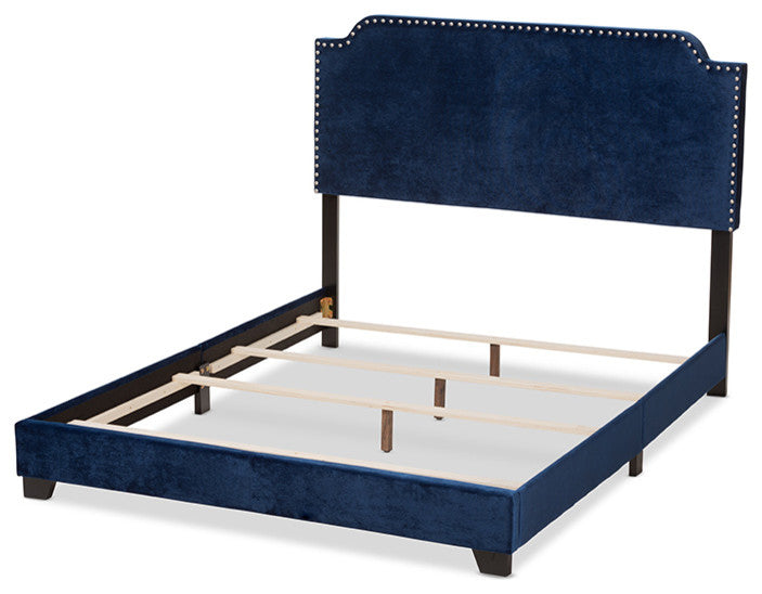 Darcy Luxe and Glamour Navy Velvet Upholstered King Size Bed