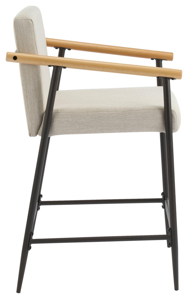 GDF Studio 26"H Mid-Century Modern Counter Stool With Iron Frame, Set of 2, Espresso/Beige