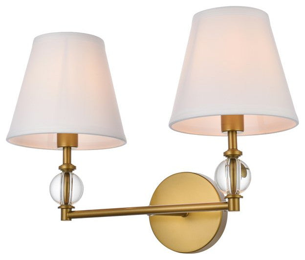 Beau 2-Light Bath Sconce, Brass With White Fabric Shade