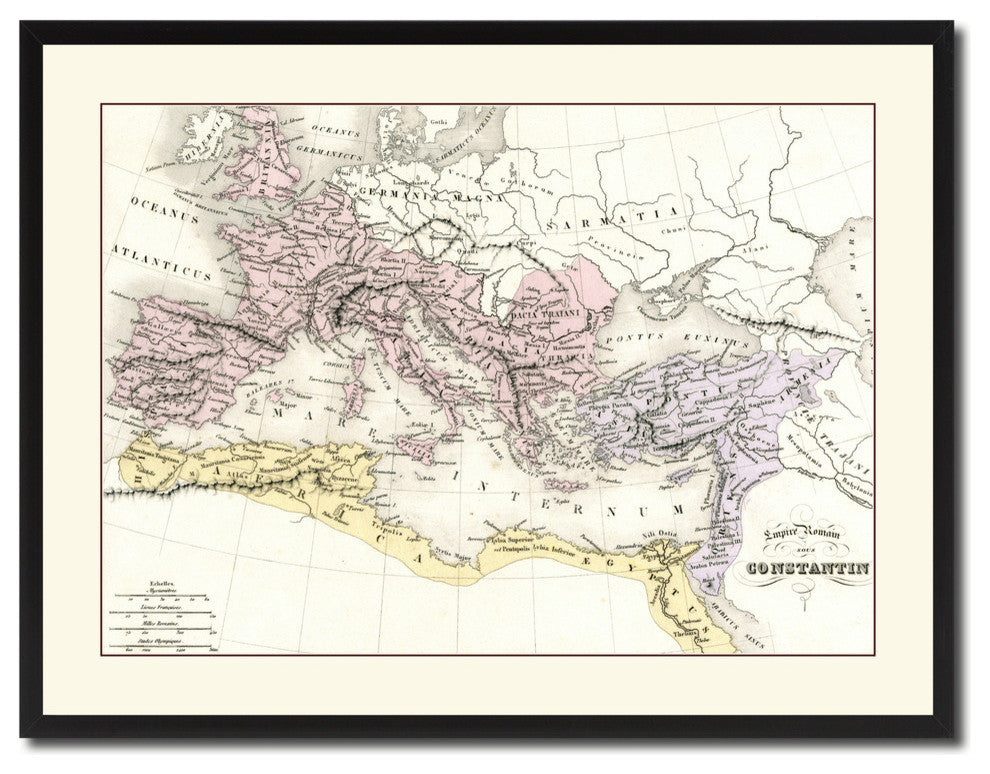 Contantin Empire Vintage Map Print On Canvas With Picture Frame, 28" X 37"