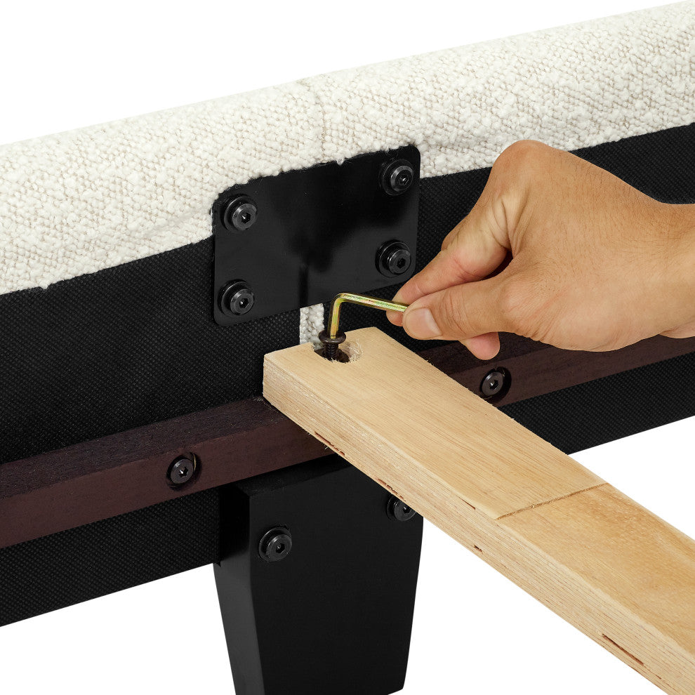 Legends Home King Size White Boucle Upholstered Platform Bed