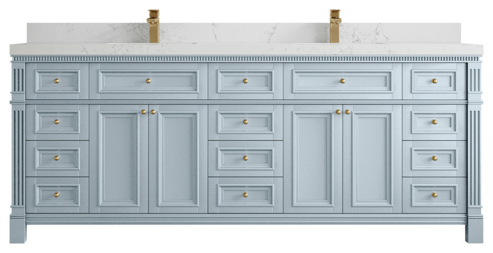 Paris 84" Double Sink Bathroom Vanity, Blue Heather 2" Empira Quartz