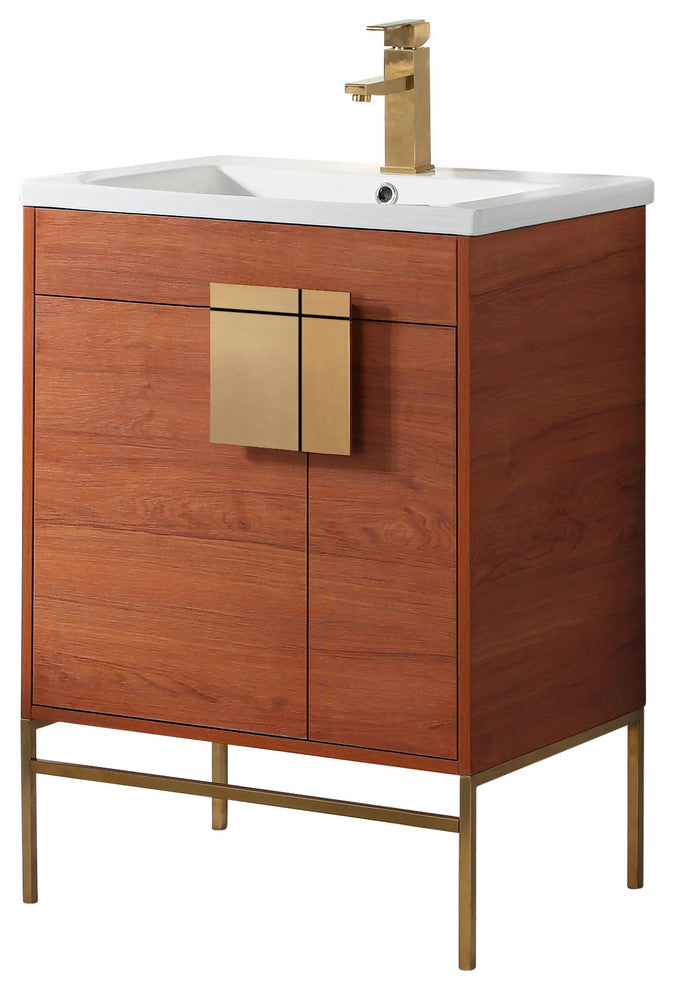 Bathroom Vanity Set, Spicy Walnut, 24", Satin Brass Hardware