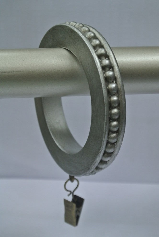 2 1/2" Beaded Designer Curtain Rings, Pewter, Set of 8
