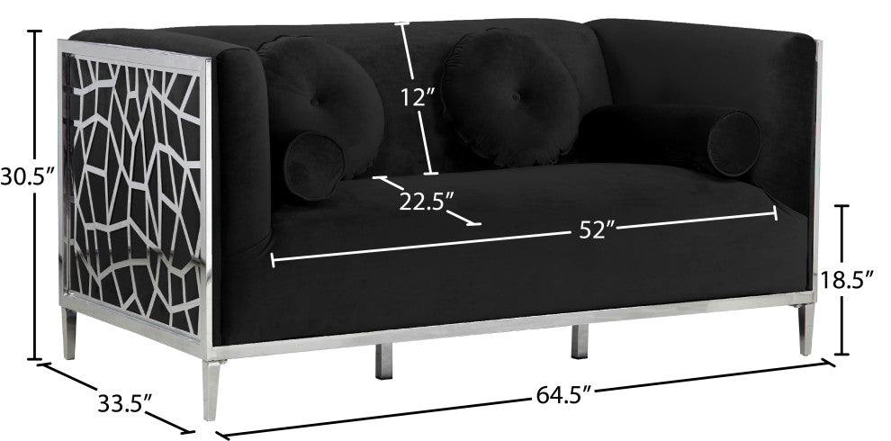 Opal Velvet Upholstered Loveseat, Black