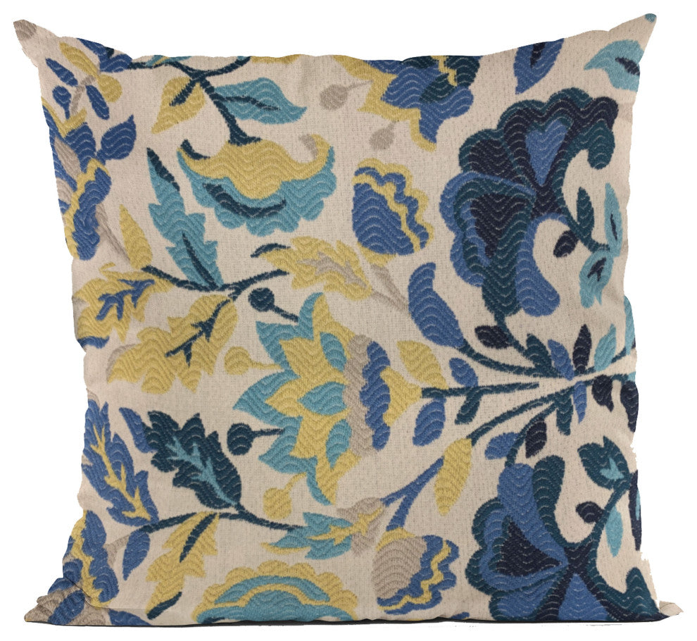 Plutus Blue Mountain Flower Floral Luxury Throw Pillow, 18"x18"