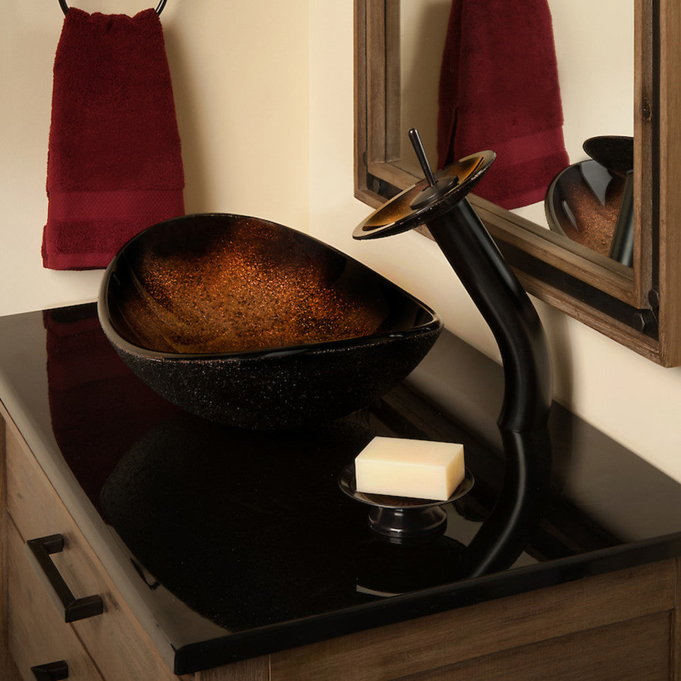 Novatto Rena Oval Glass Vessel Bathroom Sink Set w/ Drain, Nohp-G008-8031orb (Oil Rubbed Bronze)