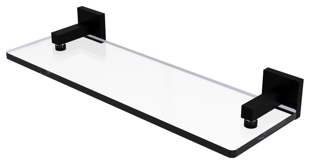 Montero 16" Glass Vanity Shelf, Beveled Edges, Matte Black