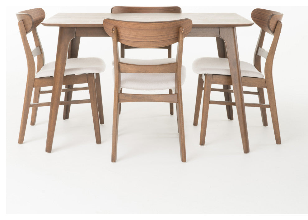GDF Studio Mid-Century Modern 5 Piece Dining Set, Light Beige