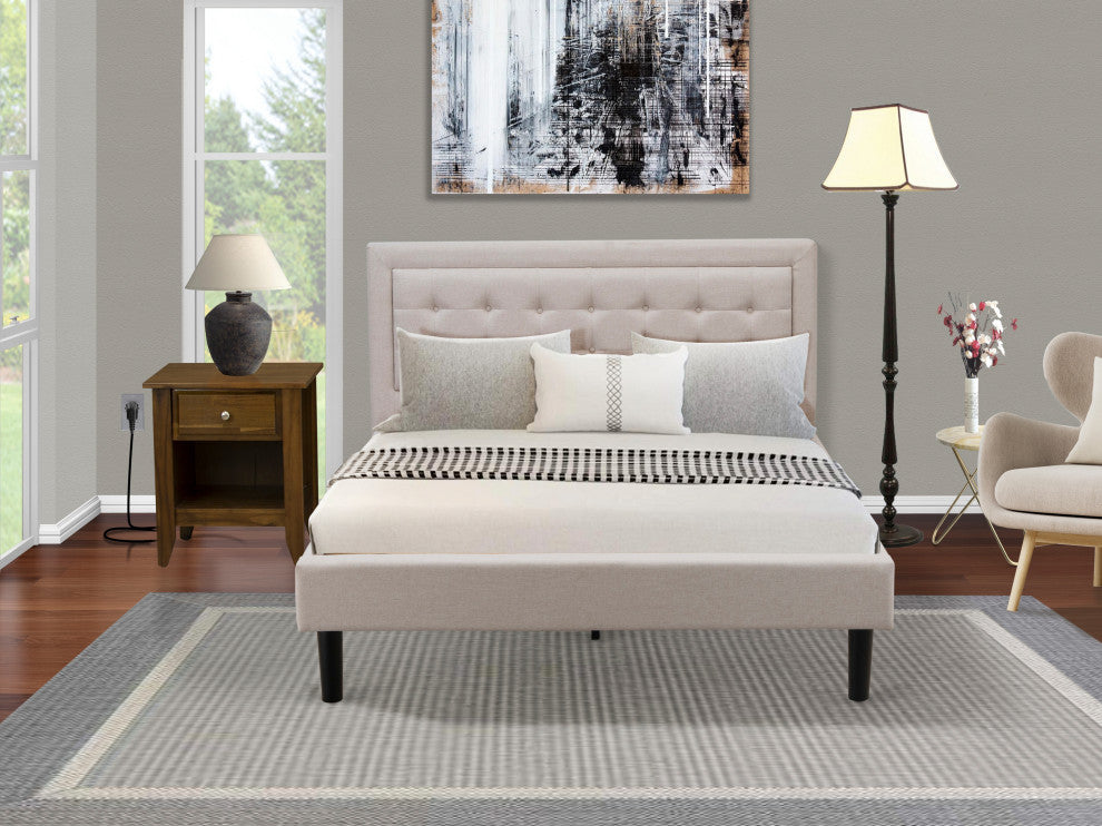 2Pc Fannin Bed Set, 1 Queen Size Bed, Nightstand, Mist Beige