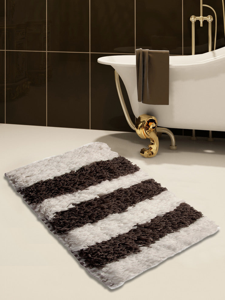 Bath Rug Polyester/Viscose/Cotton Hand Loom Woven, 34"x21", White and Gray