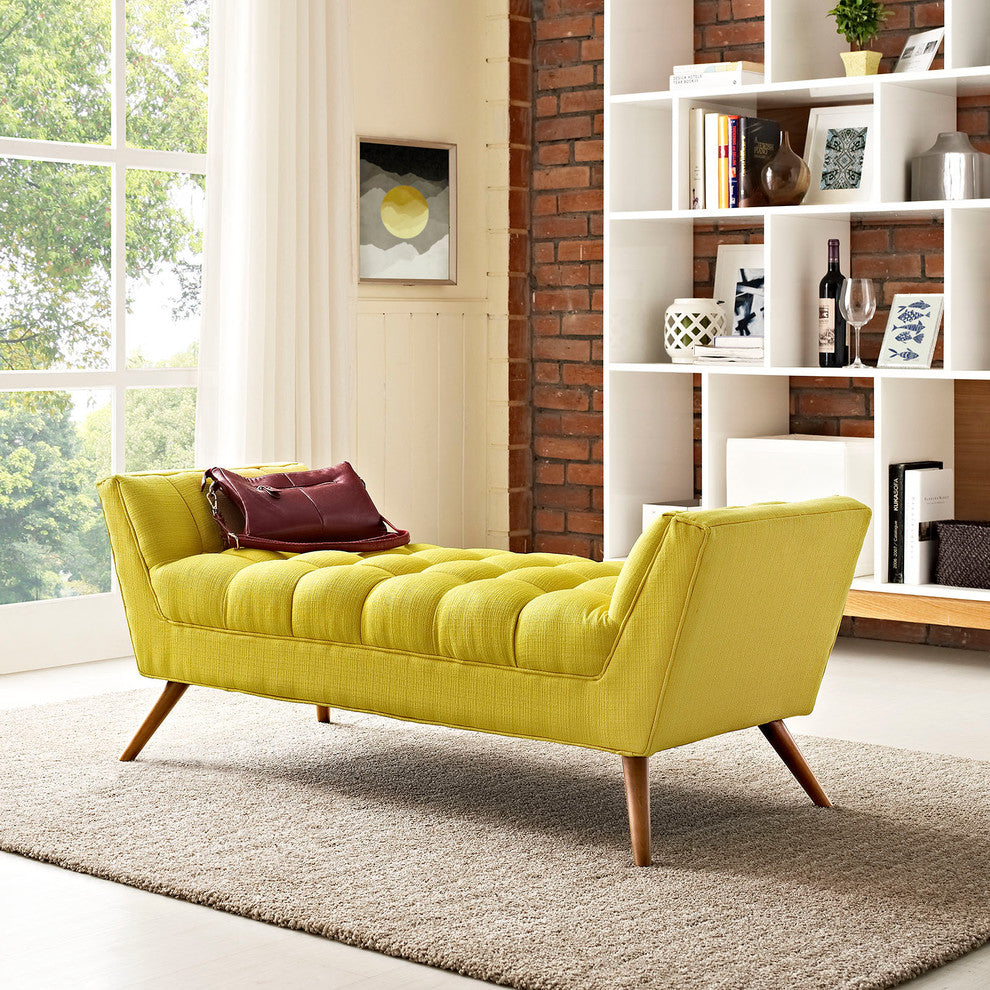 Modern Contemporary Medium Fabric Bench, Yellow, Fabric