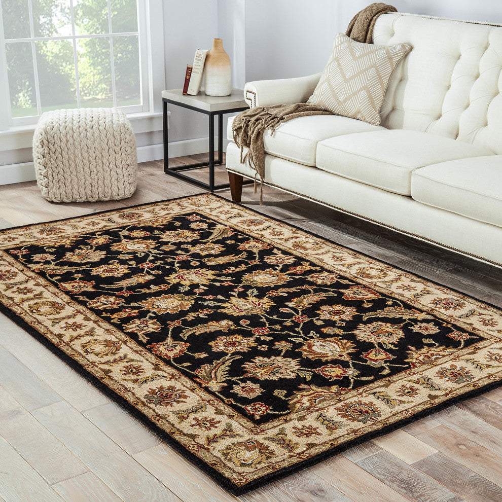 Jaipur Living Selene Handmade Floral Black/Beige Area Rug, 4'x6'