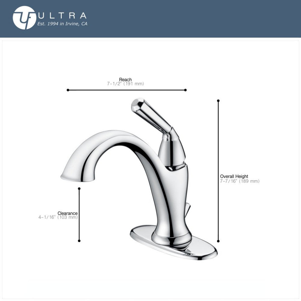 Ultra Faucets UF3521X Single Handle Bathroom Faucet, Polished Chrome