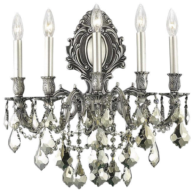 Elegant Monarch Wall Sconce, Pewter Finish With Royal Cut Crystal