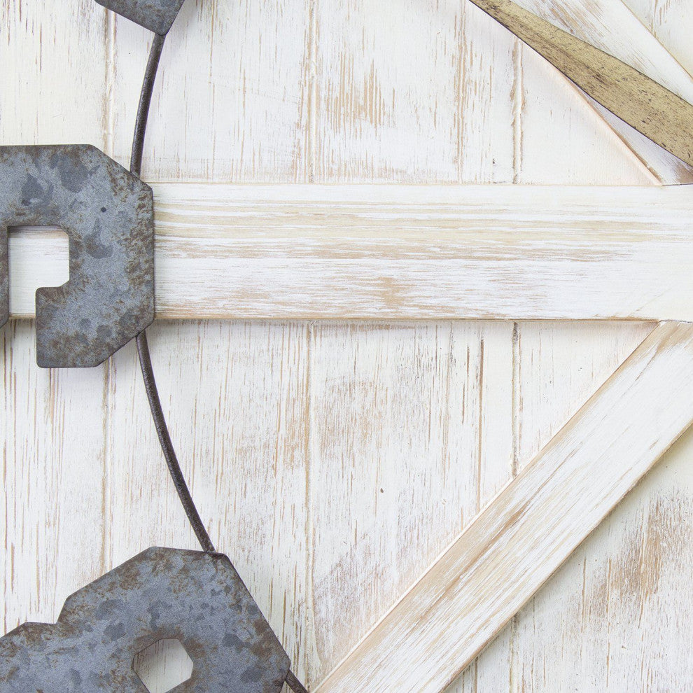 HomeRoots Square Distressed Wood and Metal Wall Clock With Vintage Touch