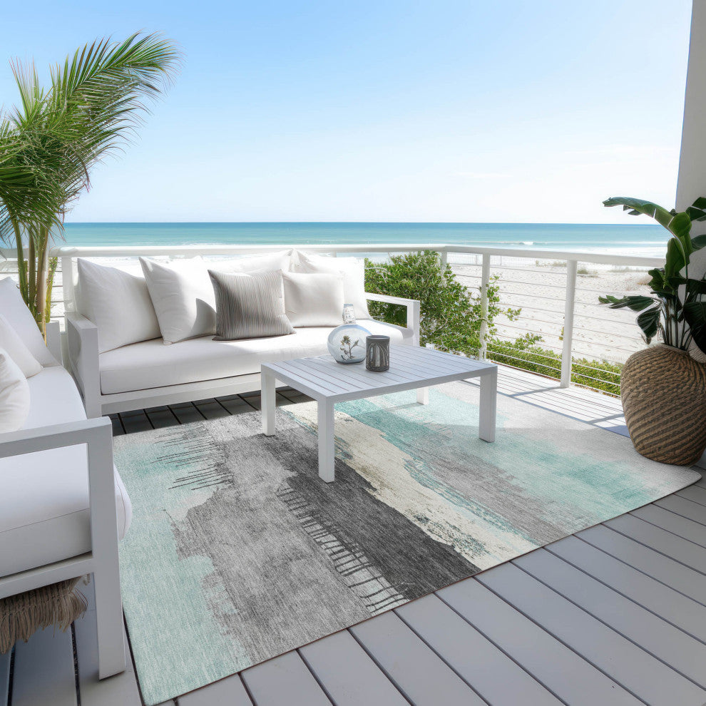 Machine Washable Indoor/Outdoor Chantille ACN1880 Teal 3' x 5' Rug