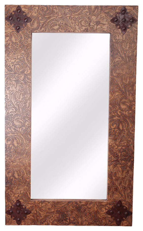 Rustic Ranch Tooled Leather Rustic Mirror