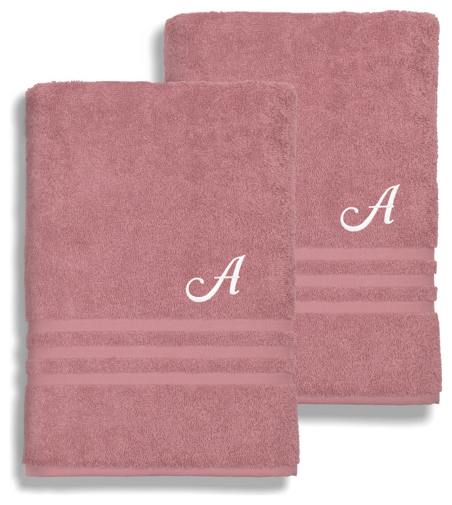 Denzi Bath Towels With Monogrammed Letter, Set of 2, A