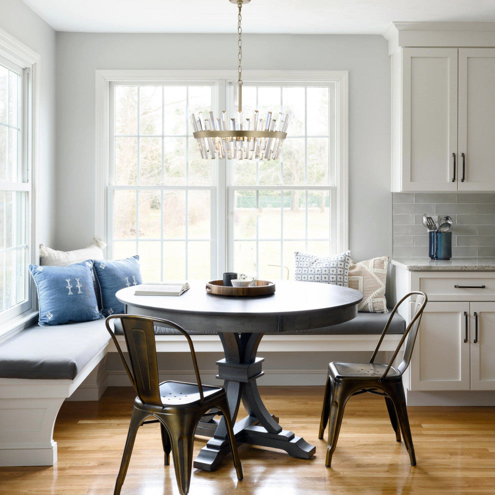 Eva 6-Light Glam Crystal Glass Prism Round Chandelier, Brushed Silver-Ish Champagne