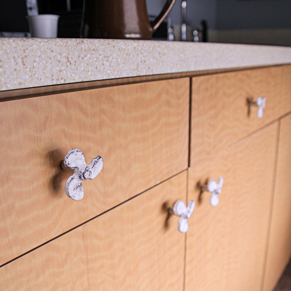 Set of 6 White Cast Iron Boat Propeller Cabinet Knob Nautical Drawer Pull Decor