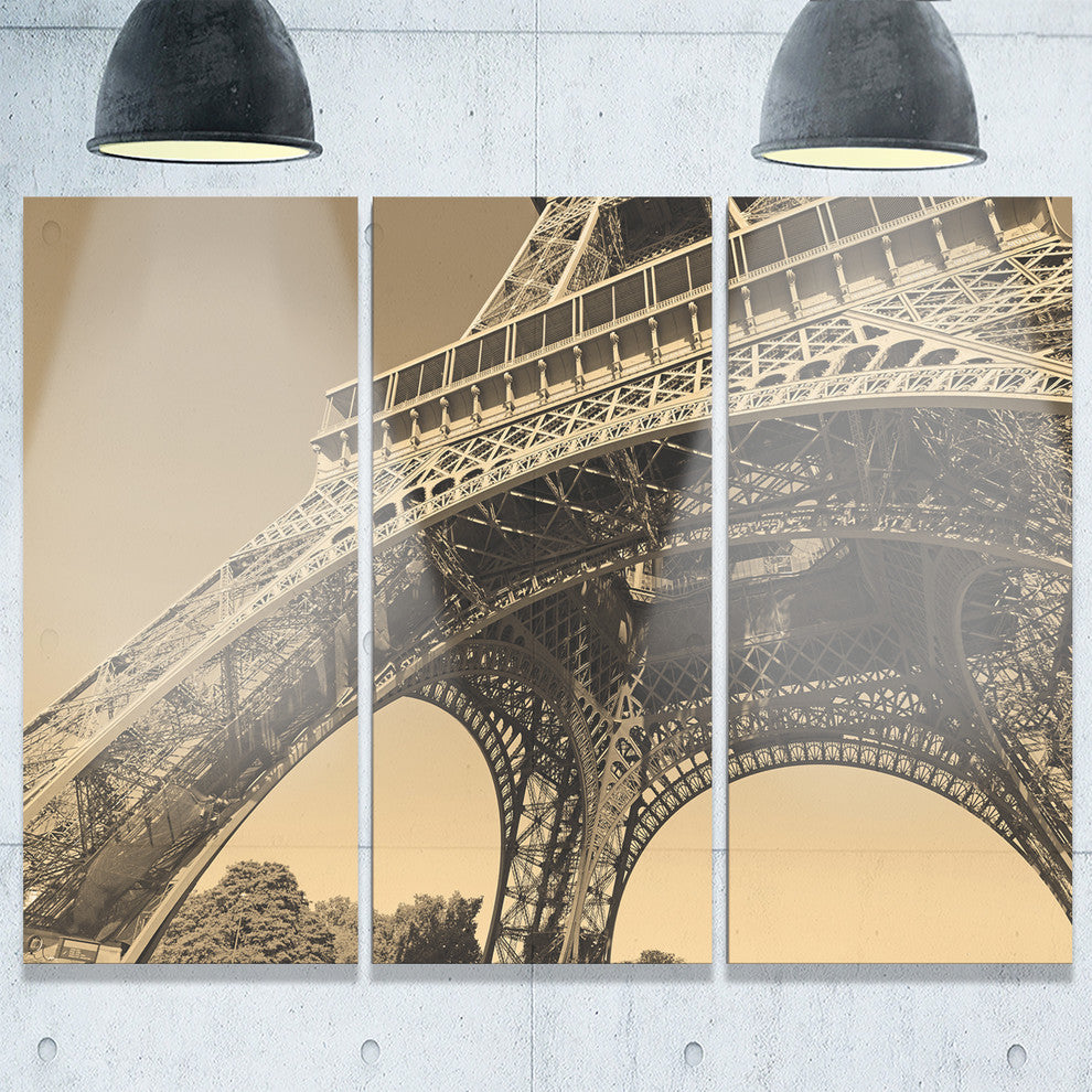"Paris Eiffel Tower Side View from Ground" Metal Wall Art, 3 Panels, 36"x28"
