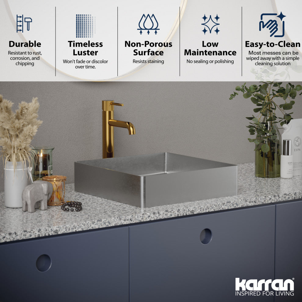 Karran Cinox Stainless Steel Square Vessel Sink, Stainless Steel