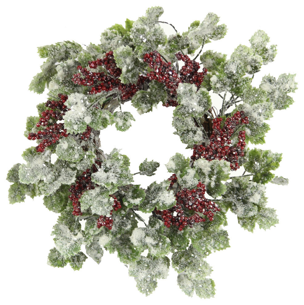 14"D Faux Snow Ivy Berry Christmas Wreath, Snow