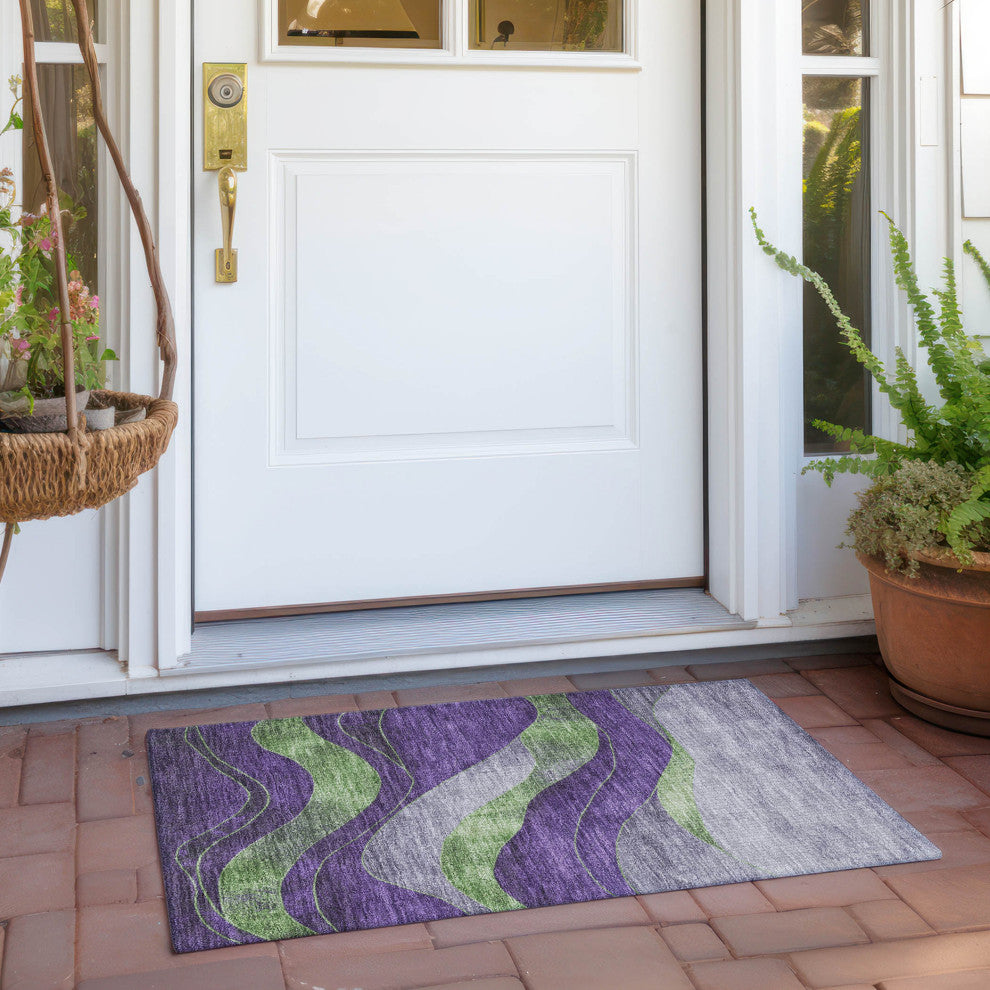 Machine Washable Indoor/Outdoor Chantille ACN1892 Purple 1'8" x 2'6" Rug