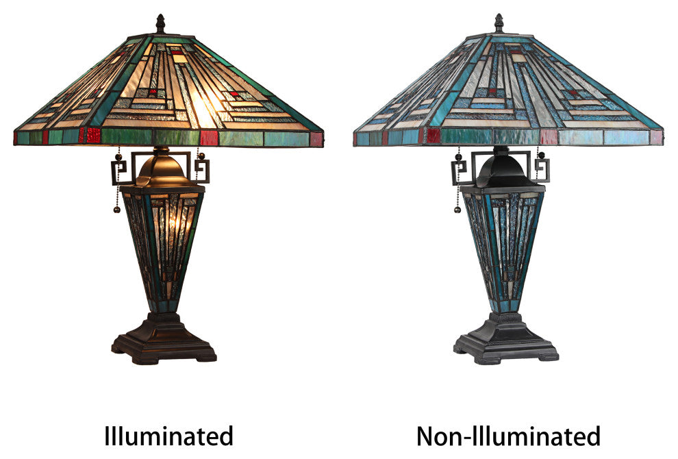Innes Mission-Style 3 Light Double Lit Table Lamp 16" Wide