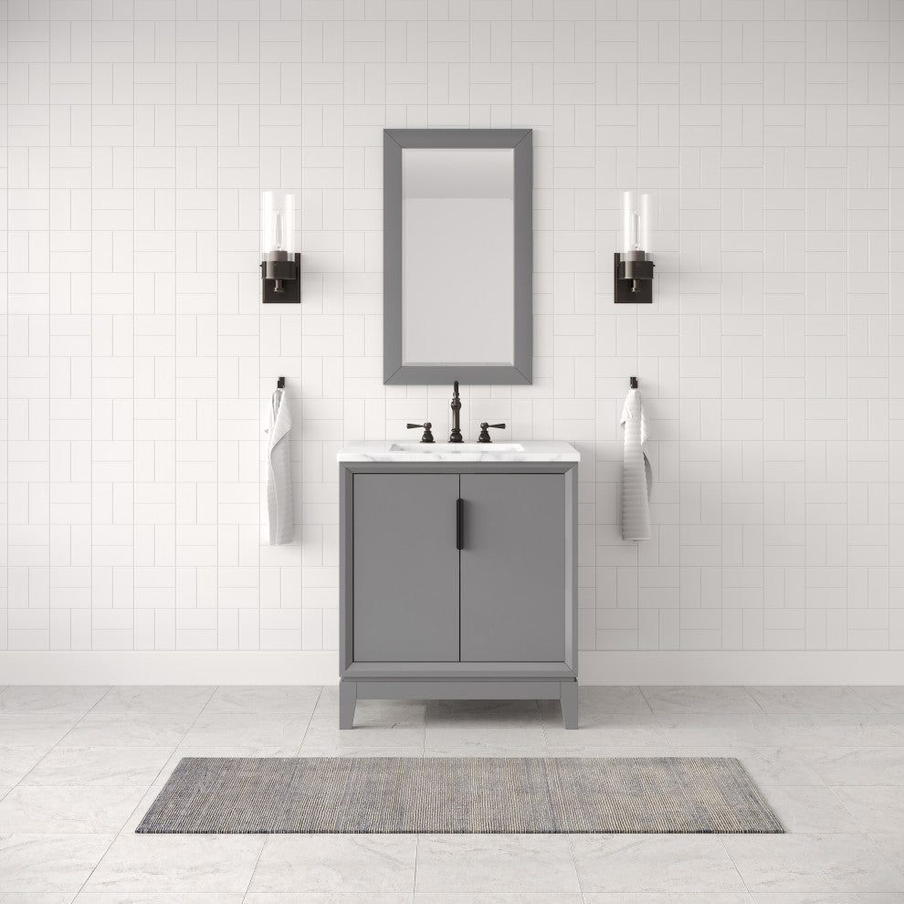 Elizabeth 30" Single Sink Carrara White Marble Vanity, Cashmere Gray