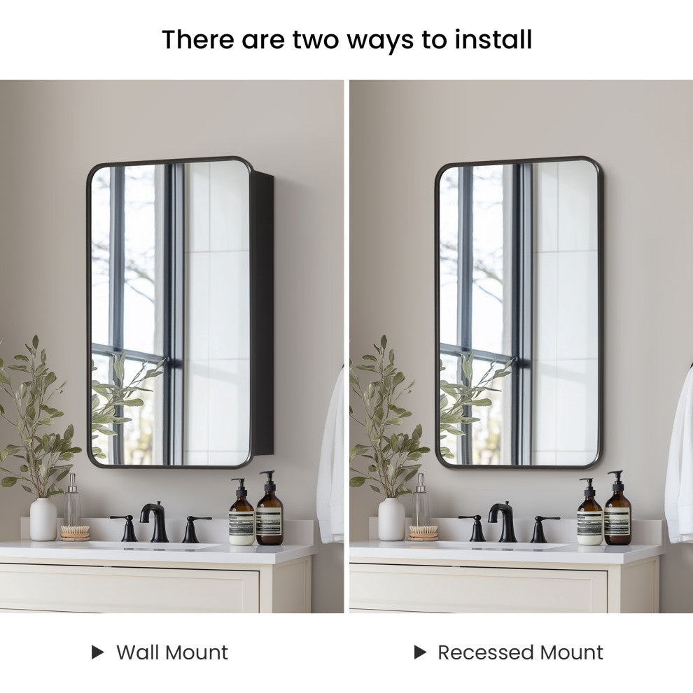 Talayuela Framed Medicine Cabinet With Mirror, Brushed Black Frame, 20"w X 32"h